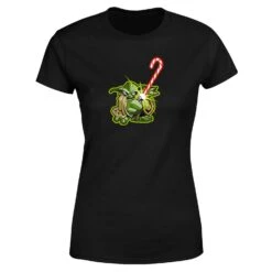 Star Wars Candy Cane Yoda Women's Christmas T-Shirt - Black -Christmas Clothes Store 11964022 3804627084958415