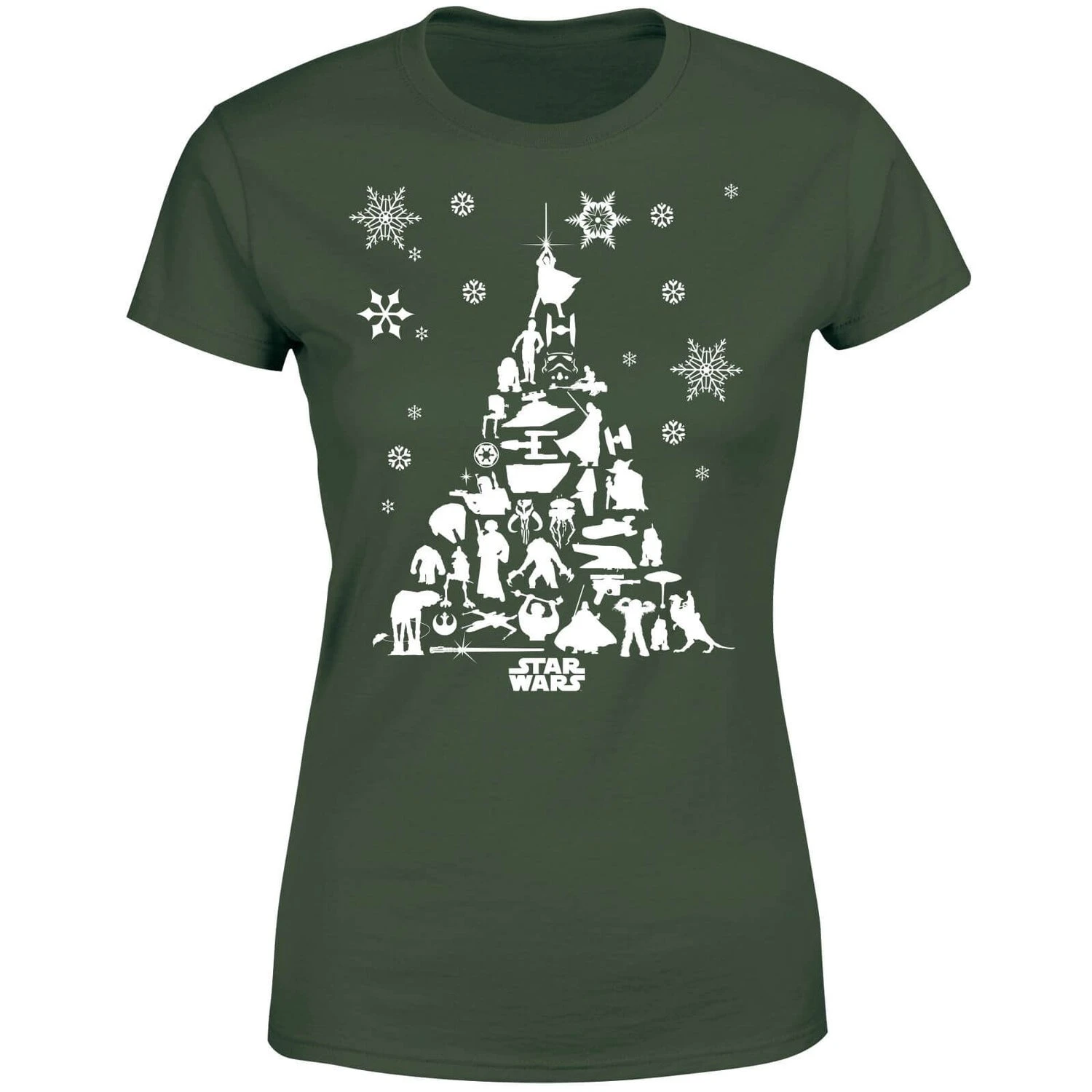 Star Wars Character Christmas Tree Women's Christmas T-Shirt - Forest Green 7 Star Wars Character Christmas Tree Women's Christmas T-Shirt - Forest Green - Image 5