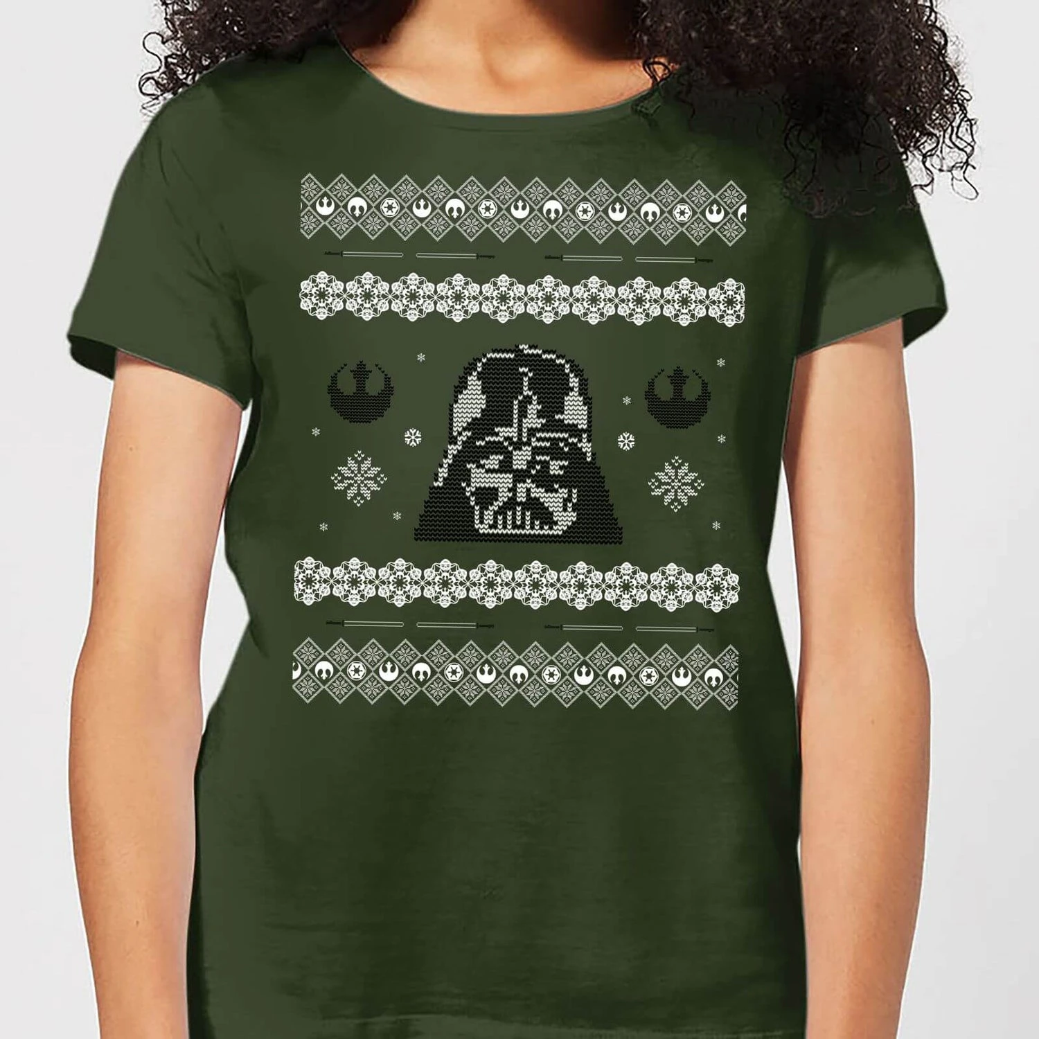 Star Wars Darth Vader Knit Women's Christmas T-Shirt - Forest Green 3 Star Wars Darth Vader Knit Women's Christmas T-Shirt - Forest Green