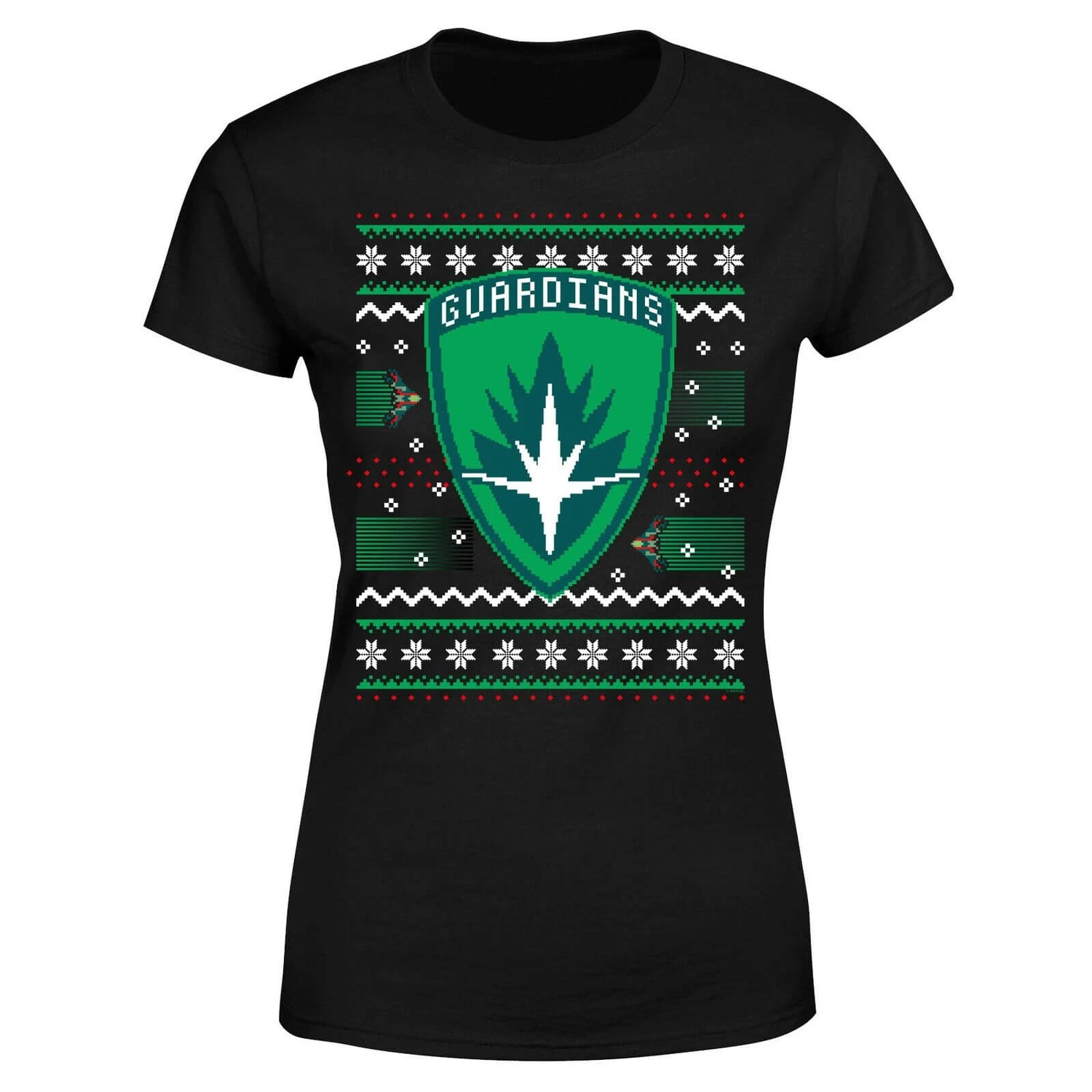 Marvel Guardians Of The Galaxy Badge Pattern Christmas Women's Christmas T-Shirt - Black 7 Marvel Guardians Of The Galaxy Badge Pattern Christmas Women's Christmas T-Shirt - Black - Image 5