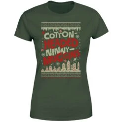 Elf Cotton-Headed-Ninny-Muggins Knit Women's Christmas T-Shirt - Forest Green -Christmas Clothes Store 11964312 8634627071579663