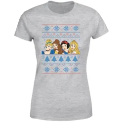 Disney Princess Faces Women's Christmas T-Shirt - Grey -Christmas Clothes Store 11964326 3474627072230429