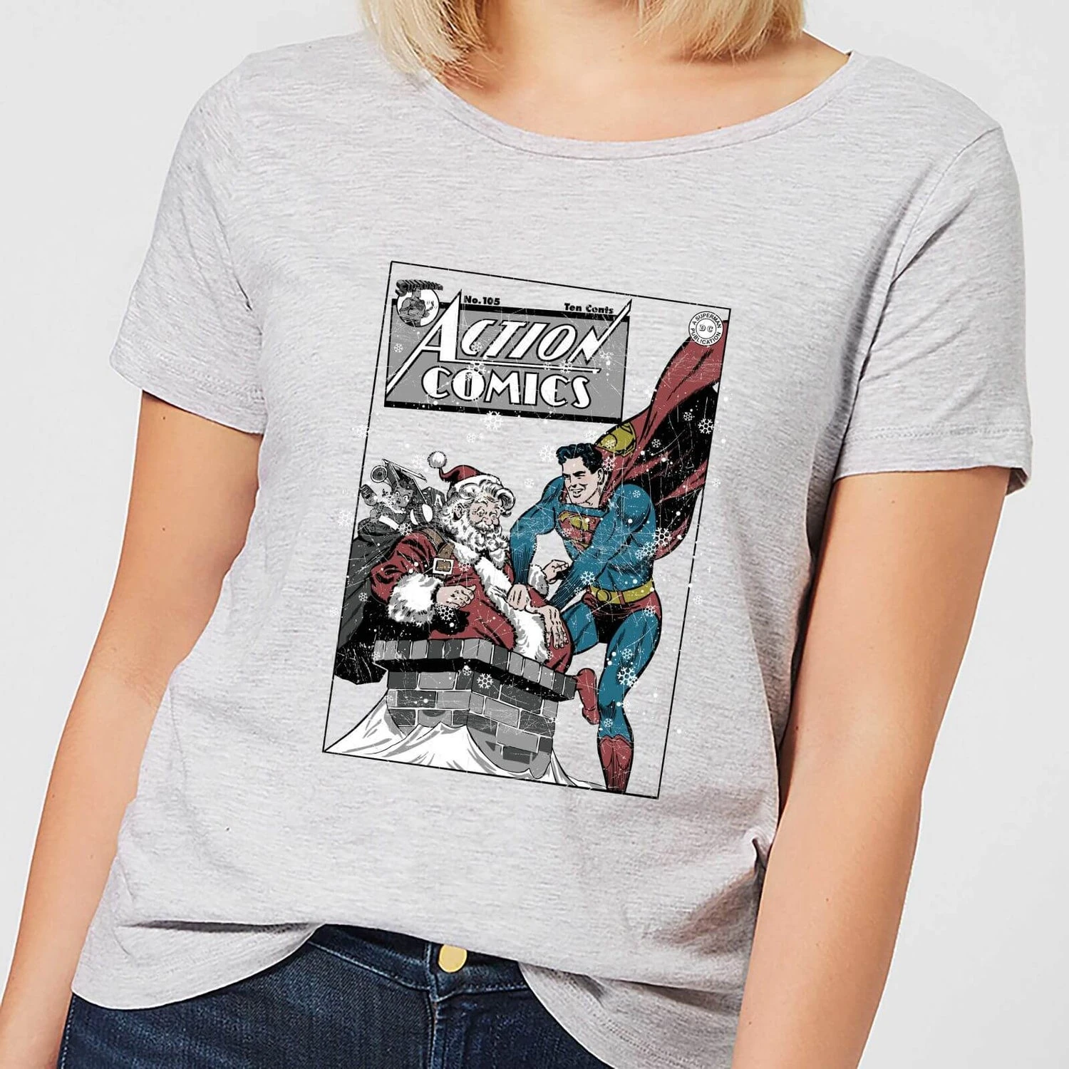 DC COMICS DC Superman Action Comics Women's Christmas T-Shirt - Grey 3 DC COMICS DC Superman Action Comics Women's Christmas T-Shirt - Grey