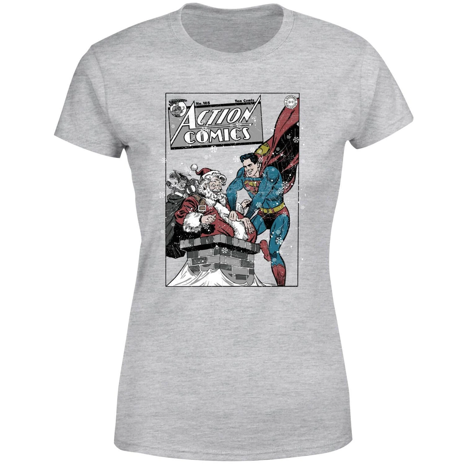 DC COMICS DC Superman Action Comics Women's Christmas T-Shirt - Grey 7 DC COMICS DC Superman Action Comics Women's Christmas T-Shirt - Grey - Image 5