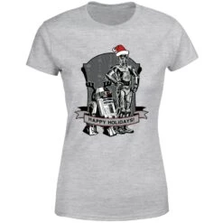 Star Wars Happy Holidays Droids Women's Christmas T-Shirt - Grey -Christmas Clothes Store 11964390 1324627076586900