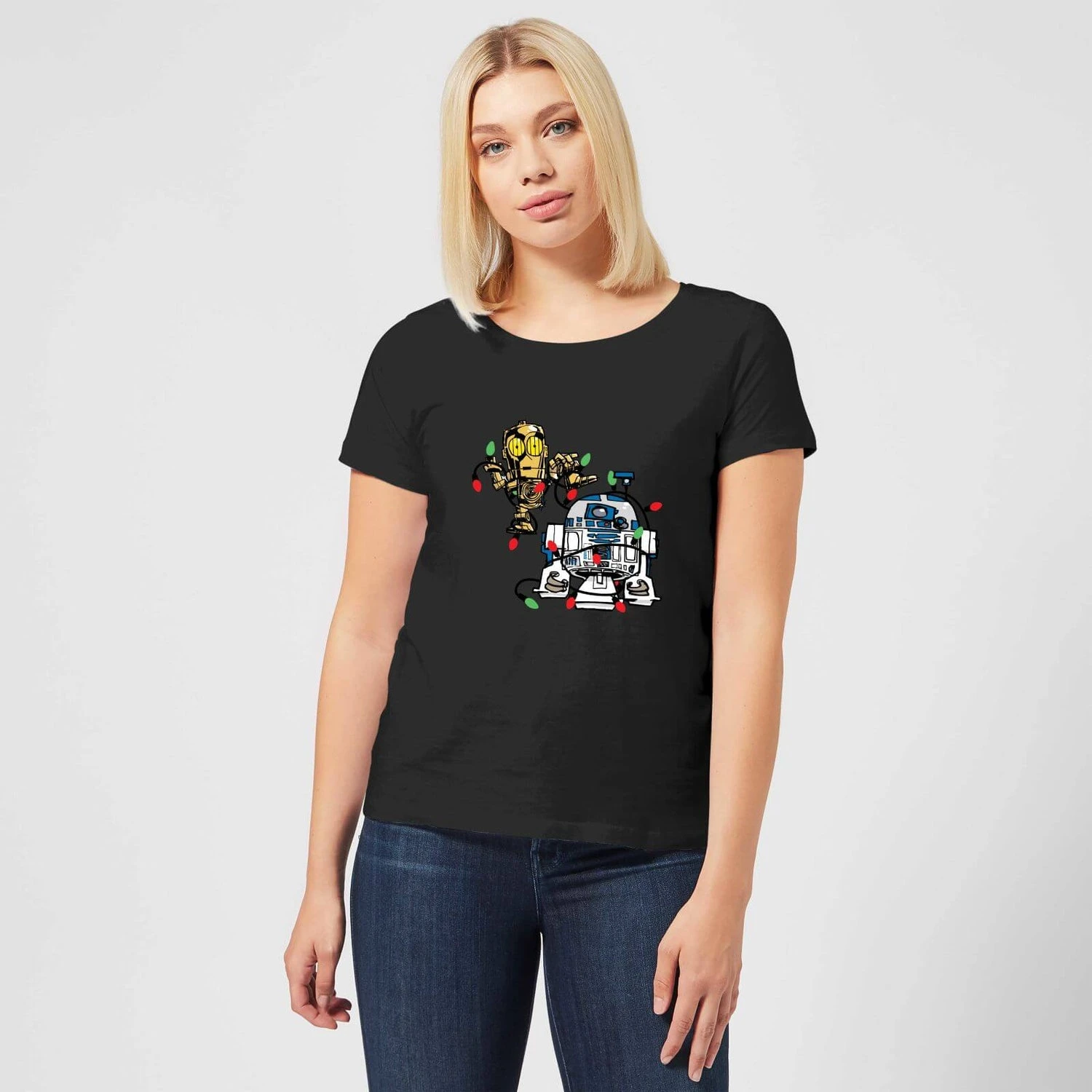 Star Wars Tangled Fairy Lights Droids Women's Christmas T-Shirt - Black 5 Star Wars Tangled Fairy Lights Droids Women's Christmas T-Shirt - Black - Image 3