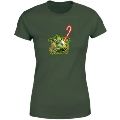 Star Wars Candy Cane Yoda Women's Christmas T-Shirt - Forest Green -Christmas Clothes Store 11964528 1644627059542106