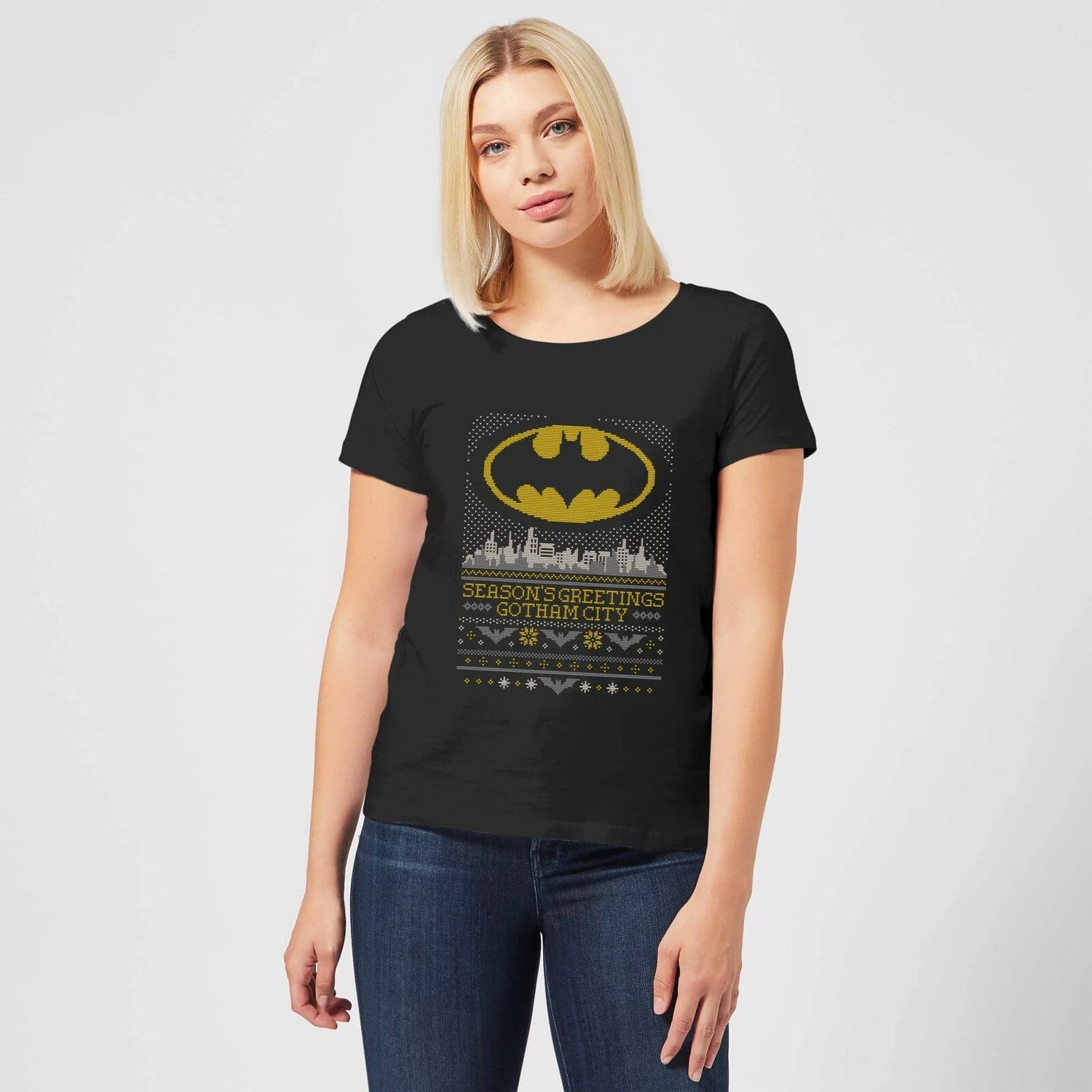 DC COMICS DC Seasons Greetings From Gotham Women's Christmas T-Shirt - Black 5 DC COMICS DC Seasons Greetings From Gotham Women's Christmas T-Shirt - Black - Image 3