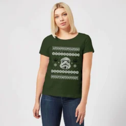 Star Wars Stormtrooper Knit Women's Christmas T-Shirt - Forest Green -Christmas Clothes Store 11964695 1704627067707767