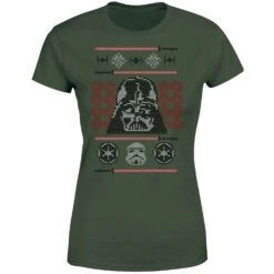 Star Wars Darth Vader Face Knit Women's Christmas T-Shirt - Forest Green -Christmas Clothes Store 11964756 1284627071447561