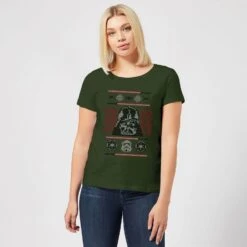 Star Wars Darth Vader Face Knit Women's Christmas T-Shirt - Forest Green -Christmas Clothes Store 11964756 1754627071172284