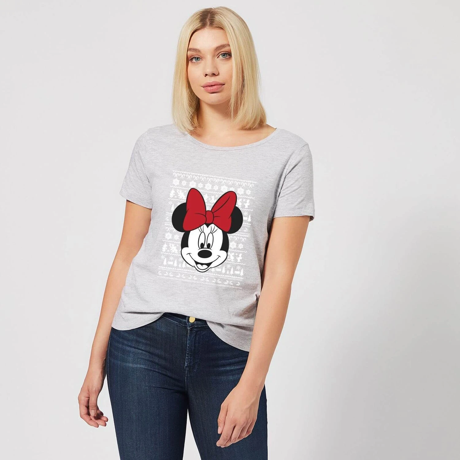 Disney Minnie Face Women's Christmas T-Shirt - Grey 5 Disney Minnie Face Women's Christmas T-Shirt - Grey - Image 3