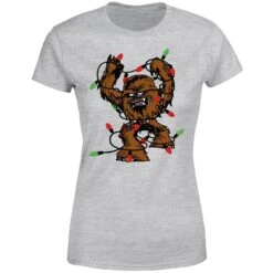 Star Wars Tangled Fairy Lights Chewbacca Women's Christmas T-Shirt - Grey -Christmas Clothes Store 11964803 1304627091456712