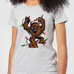 Star Wars Tangled Fairy Lights Chewbacca Women's Christmas T-Shirt - Grey