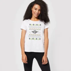 Star Wars Yoda Knit Women's Christmas T-Shirt - White -Christmas Clothes Store 11964861 9864627076214300