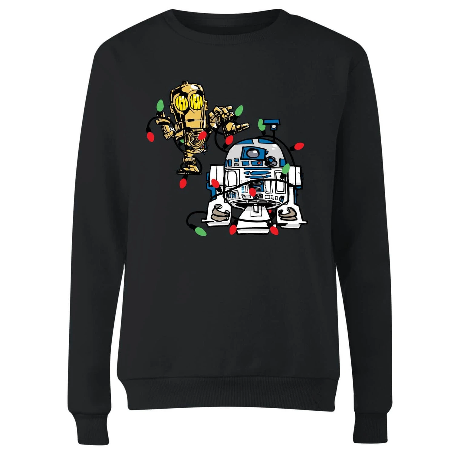 Star Wars Tangled Fairy Lights Droids Women's Christmas Jumper - Black 6 Star Wars Tangled Fairy Lights Droids Women's Christmas Jumper - Black - Image 4