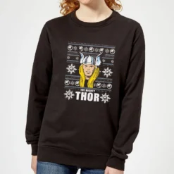 Marvel Thor Face Women's Christmas Jumper - Black