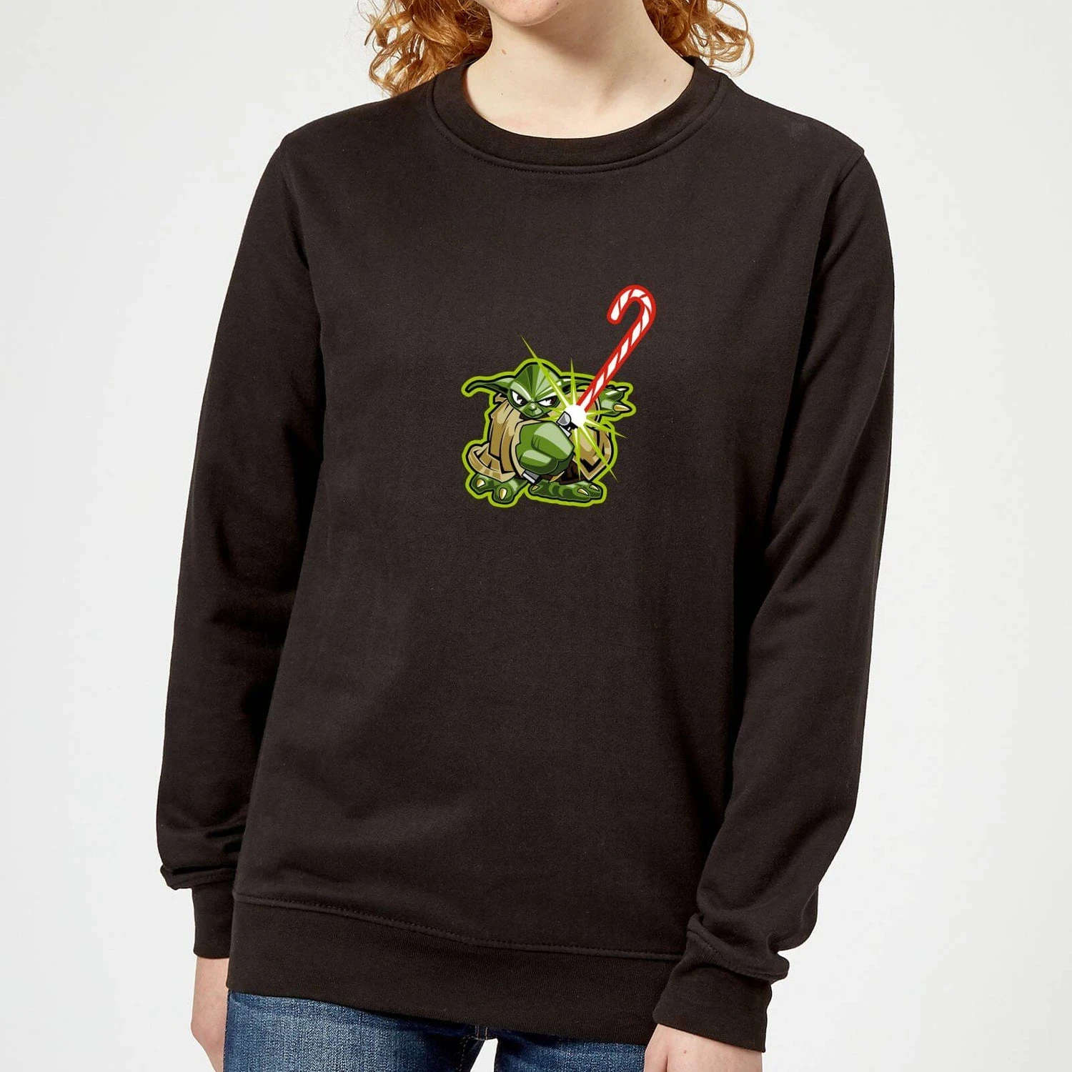 Star Wars Candy Cane Yoda Women's Christmas Jumper - Black 3 Star Wars Candy Cane Yoda Women's Christmas Jumper - Black