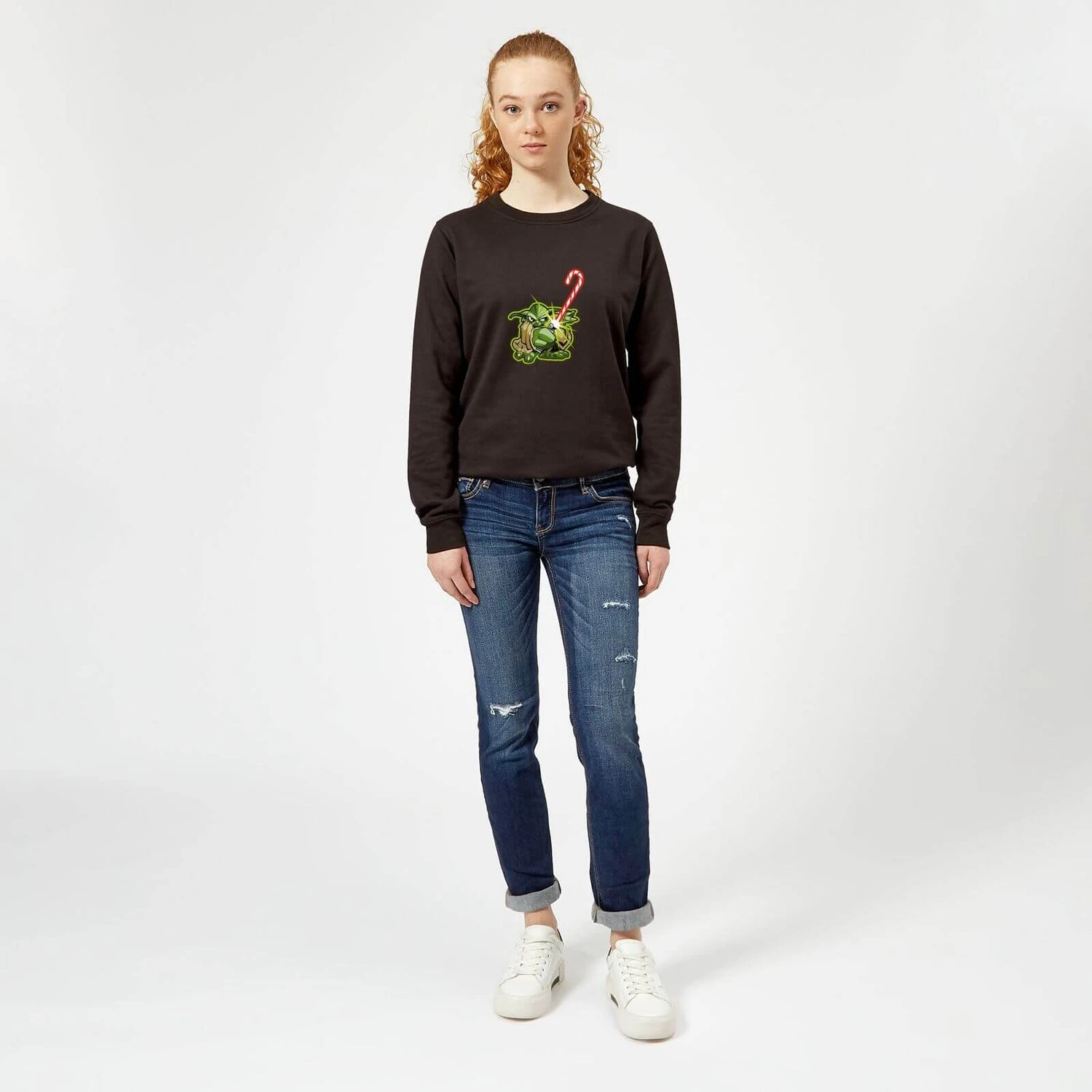 Star Wars Candy Cane Yoda Women's Christmas Jumper - Black 5 Star Wars Candy Cane Yoda Women's Christmas Jumper - Black - Image 3