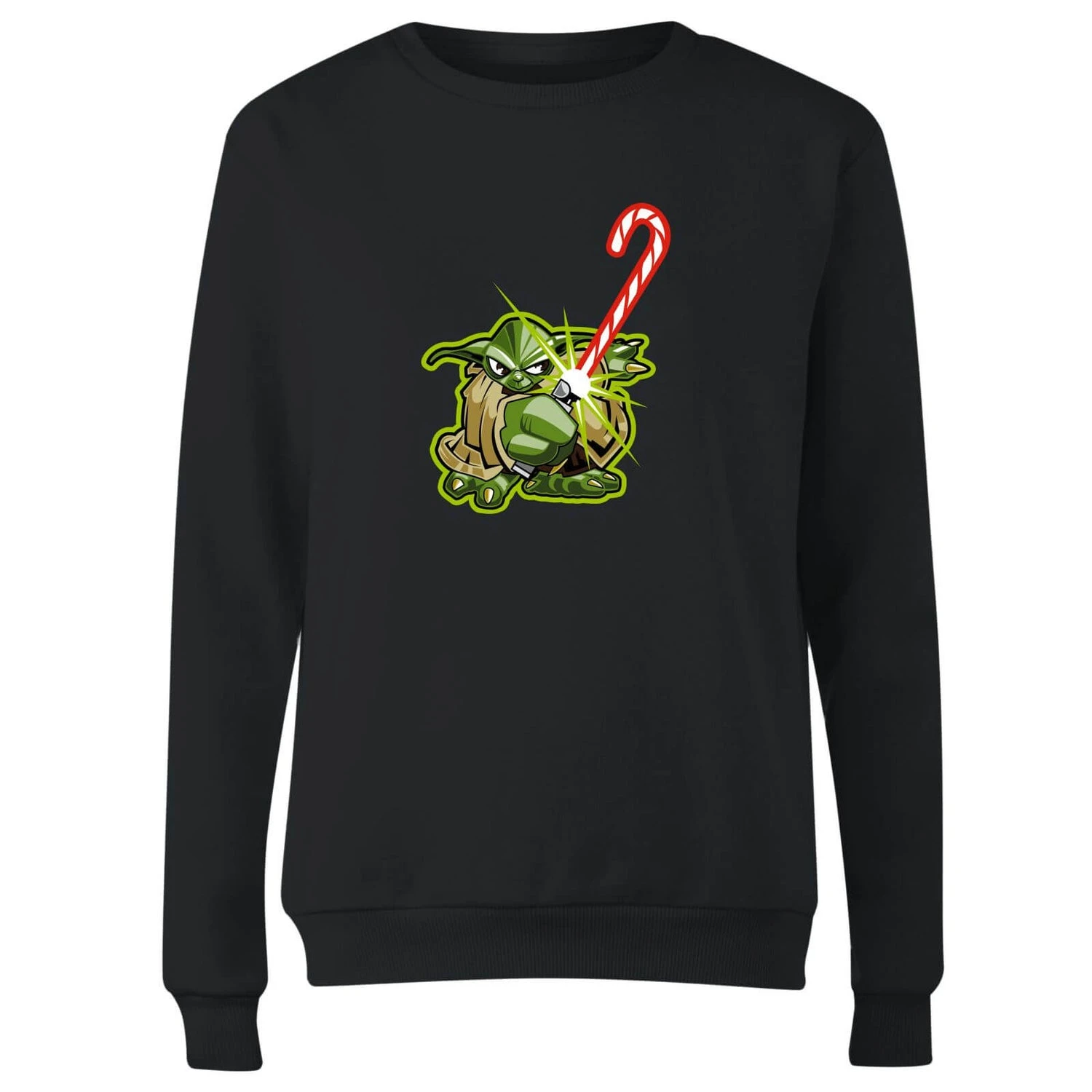Star Wars Candy Cane Yoda Women's Christmas Jumper - Black 6 Star Wars Candy Cane Yoda Women's Christmas Jumper - Black - Image 4