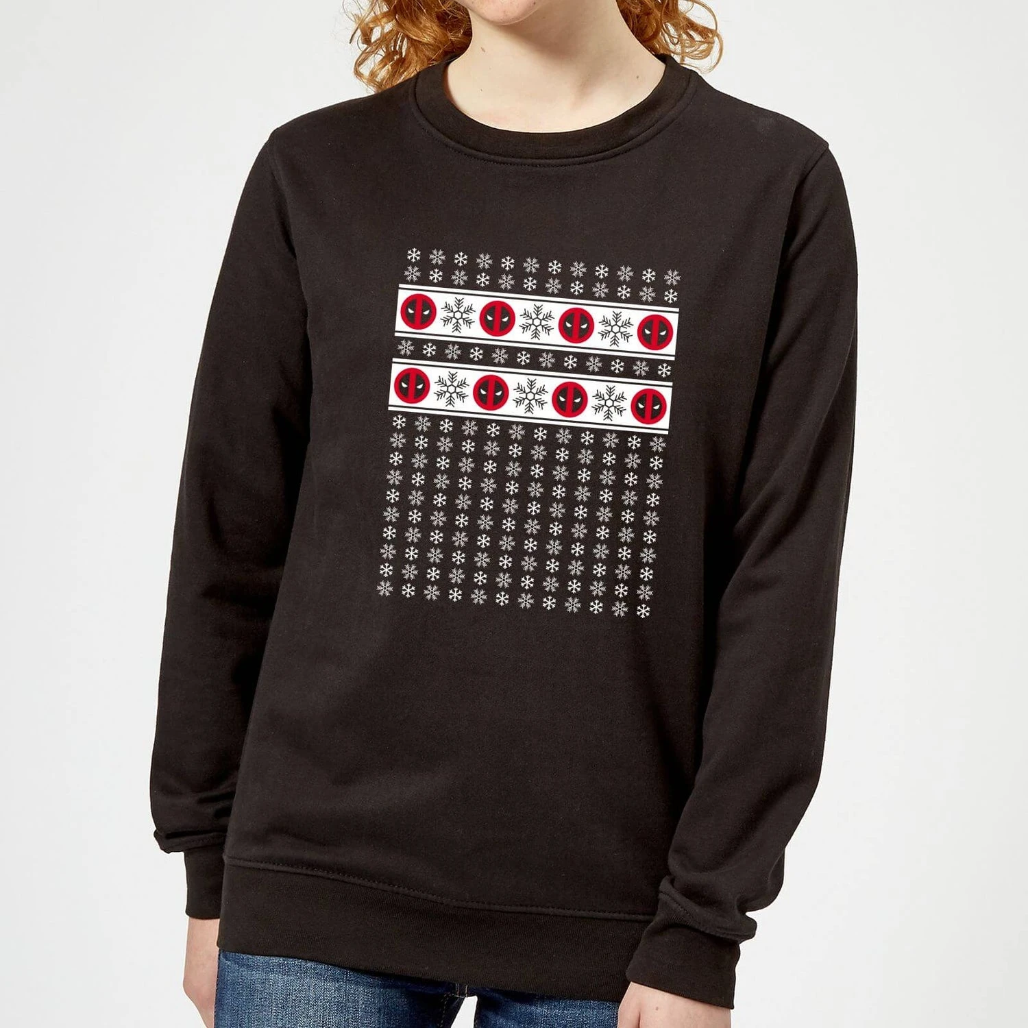 Marvel Deadpool Snowflakes Women's Christmas Jumper - Black 3 Marvel Deadpool Snowflakes Women's Christmas Jumper - Black