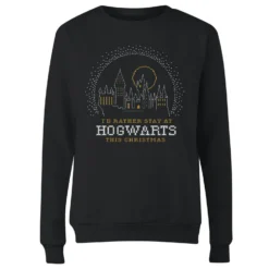 Harry Potter I'd Rather Stay At Hogwarts Women's Christmas Jumper - Black -Christmas Clothes Store 11965692 1304627072115430