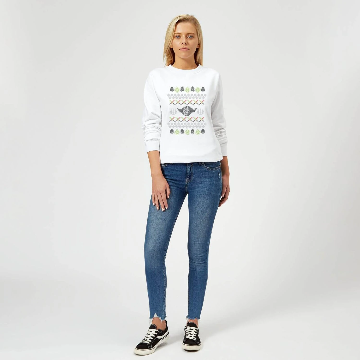 Star Wars Yoda Knit Women's Christmas Jumper - White 5 Star Wars Yoda Knit Women's Christmas Jumper - White - Image 3