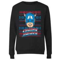 Marvel Captain America Face Women's Christmas Jumper - Black -Christmas Clothes Store 11965913 1014627085664846