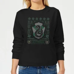 Harry Potter Slytherin Crest Women's Christmas Jumper - Black