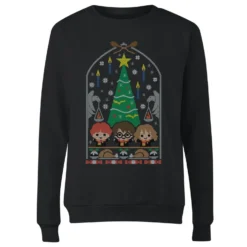 Harry Potter Hogwarts Tree Women's Christmas Jumper - Black -Christmas Clothes Store 11966320 1624627071052290