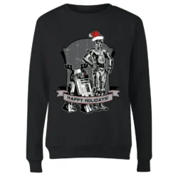 Star Wars Happy Holidays Droids Women's Christmas Jumper - Black -Christmas Clothes Store 11966447 1344627076090472