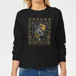 Christmas Clothes Store 3 Harry Potter Hufflepuff Crest Women's Christmas Jumper - Black