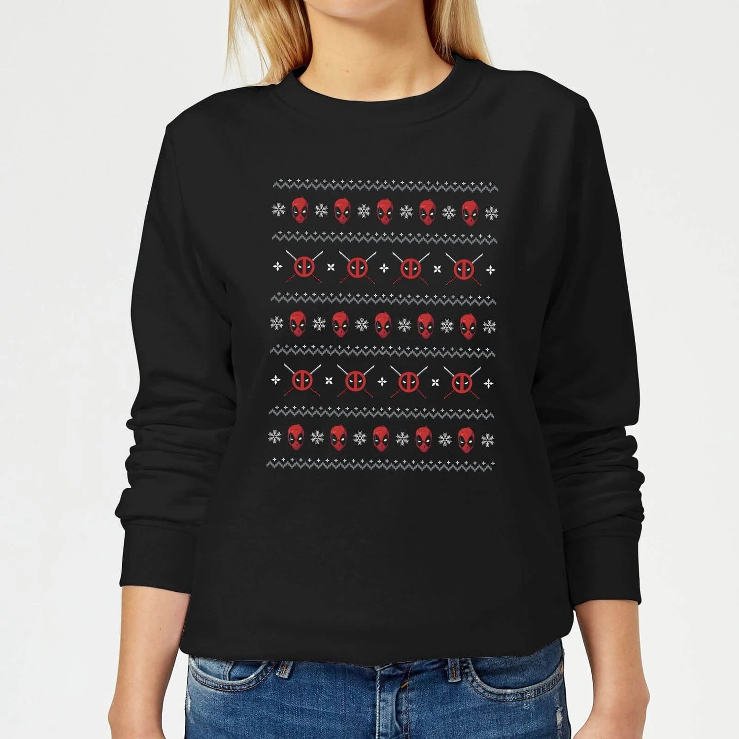 Marvel Deadpool Faces Women's Christmas Jumper - Black 3 Marvel Deadpool Faces Women's Christmas Jumper - Black