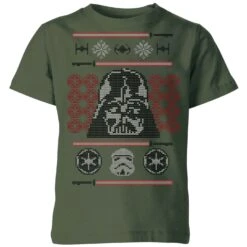 Star Wars Darth Vader Face Knit Kids' Christmas T-Shirt - Forest Green