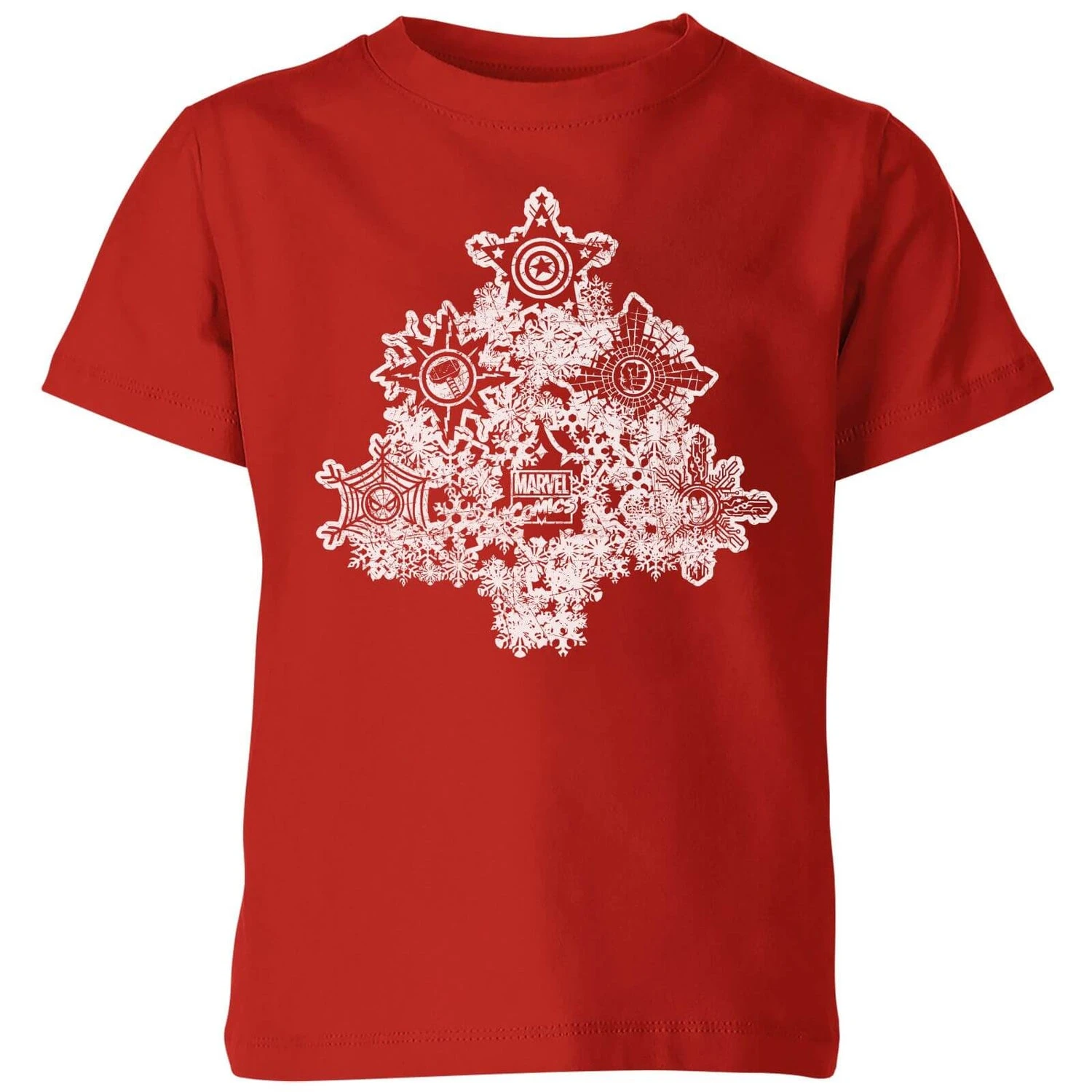 Marvel Shields Snowflakes Kids' Christmas T-Shirt - Red 3 Marvel Shields Snowflakes Kids' Christmas T-Shirt - Red