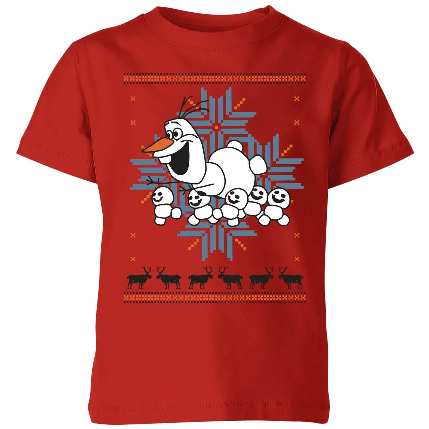 Disney Frozen Olaf And Snowmen Kids' Christmas T-Shirt - Red 3 Disney Frozen Olaf And Snowmen Kids' Christmas T-Shirt - Red