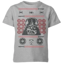 Star Wars Darth Vader Face Knit Kids' Christmas T-Shirt - Grey