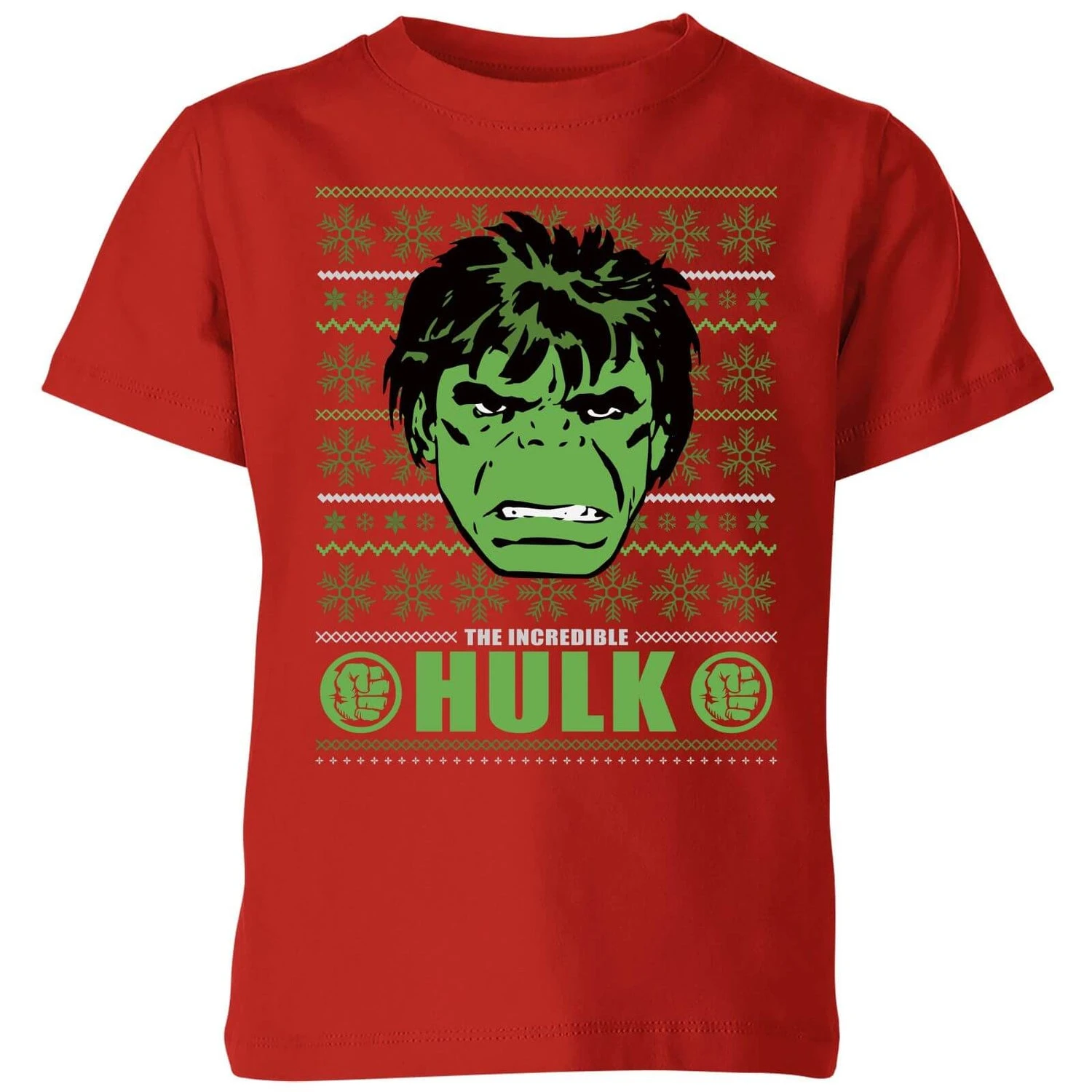 Marvel Hulk Face Kids' Christmas T-Shirt - Red 3 Marvel Hulk Face Kids' Christmas T-Shirt - Red