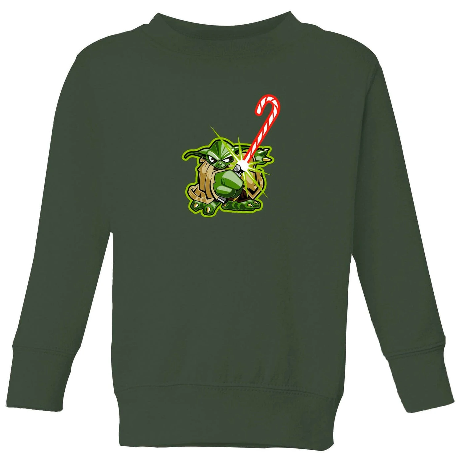 Star Wars Candy Cane Yoda Kids' Christmas Jumper - Forest Green 3 Star Wars Candy Cane Yoda Kids' Christmas Jumper - Forest Green