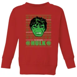 Marvel Hulk Face Kids' Christmas Jumper - Red