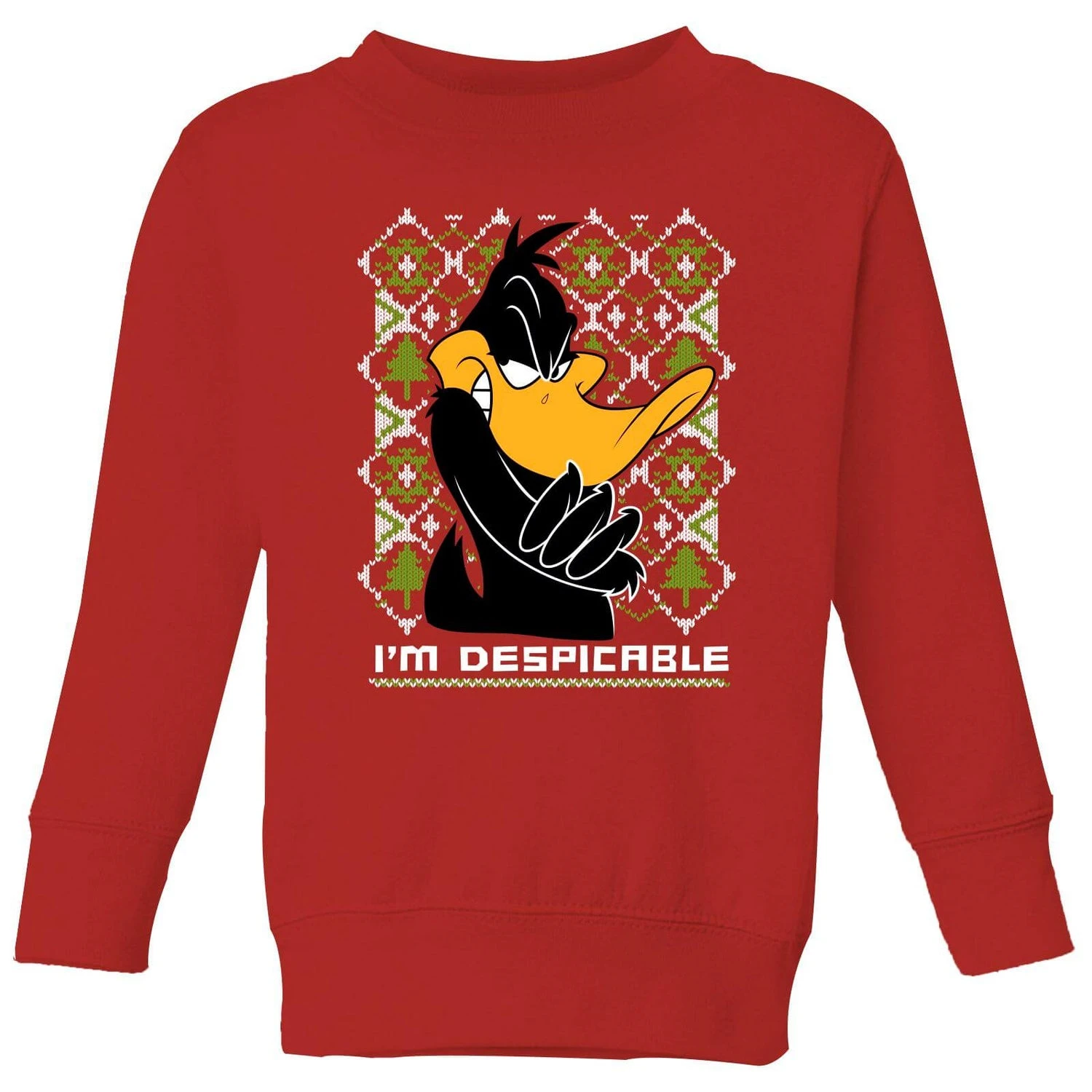 Looney Tunes Daffy Duck Knit Kids' Christmas Jumper - Red 3 Looney Tunes Daffy Duck Knit Kids' Christmas Jumper - Red