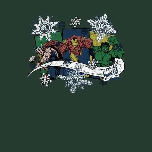 Marvel Thor Iron Man Hulk Snowflake Christmas Hoodie - Forest Green 4 Marvel Thor Iron Man Hulk Snowflake Christmas Hoodie - Forest Green - Image 2