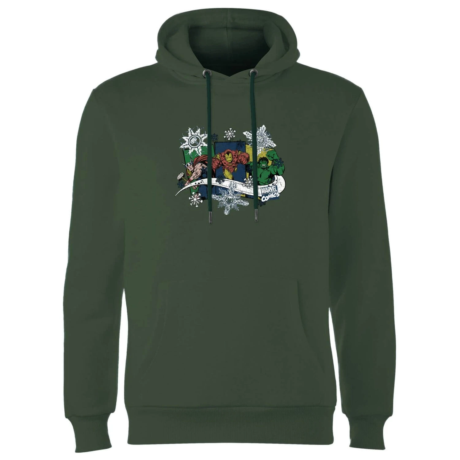Marvel Thor Iron Man Hulk Snowflake Christmas Hoodie - Forest Green 6 Marvel Thor Iron Man Hulk Snowflake Christmas Hoodie - Forest Green - Image 4
