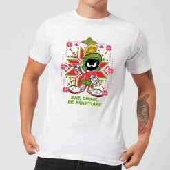 Looney Tunes Eat Drink Be Martian Men's Christmas T-Shirt - White