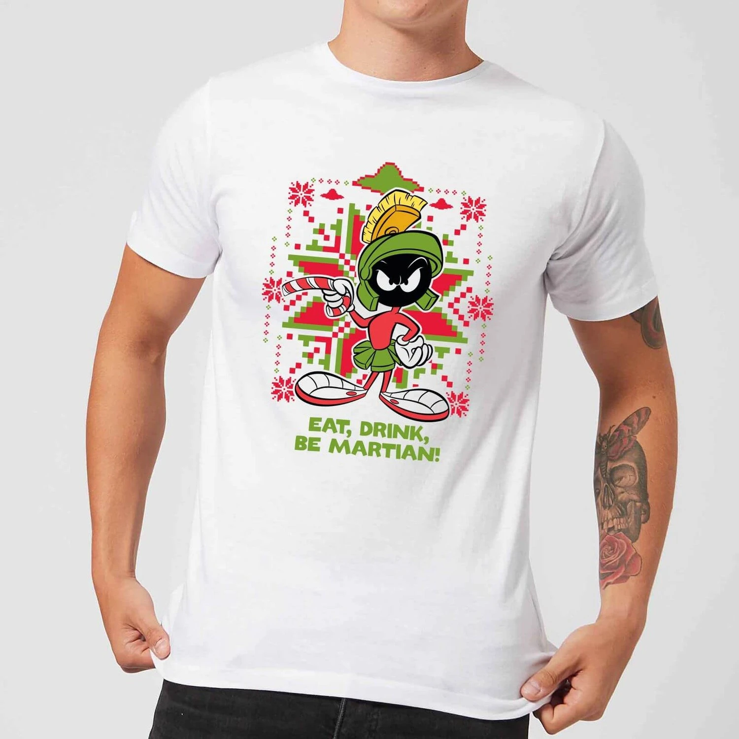 Looney Tunes Eat Drink Be Martian Men's Christmas T-Shirt - White 3 Looney Tunes Eat Drink Be Martian Men's Christmas T-Shirt - White