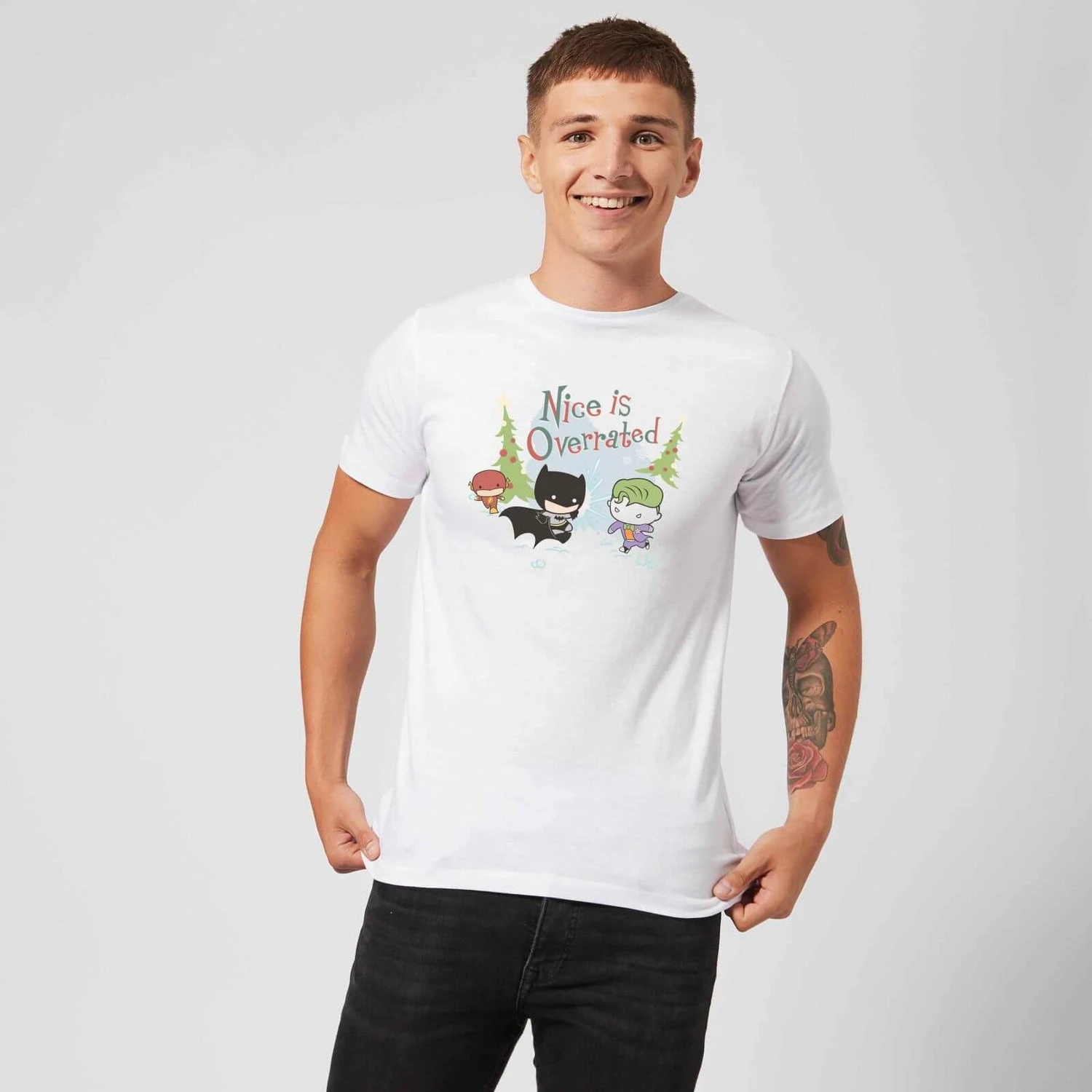 DC COMICS DC Nice Is Overrated Men's Christmas T-Shirt - White 5 DC COMICS DC Nice Is Overrated Men's Christmas T-Shirt - White - Image 3