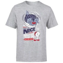 Looney Tunes Tweety Pie Pussy Cat Men's Christmas T-Shirt - Grey -Christmas Clothes Store 11970103 1684627064364159
