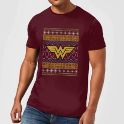DC COMICS DC Wonder Woman Knit Men's Christmas T-Shirt - Burgundy