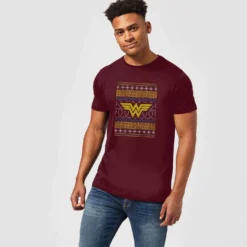 DC COMICS DC Wonder Woman Knit Men's Christmas T-Shirt - Burgundy -Christmas Clothes Store 11970133 1744627065637497