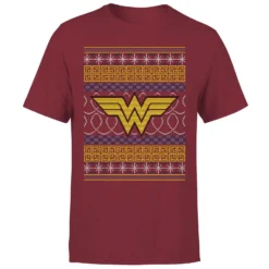 DC COMICS DC Wonder Woman Knit Men's Christmas T-Shirt - Burgundy -Christmas Clothes Store 11970133 1884627065719916